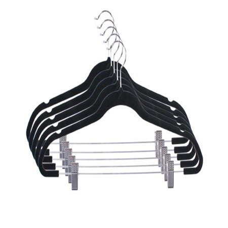 HOME BASICS Velvet Hanger With Clips, Black 5PK FH01454